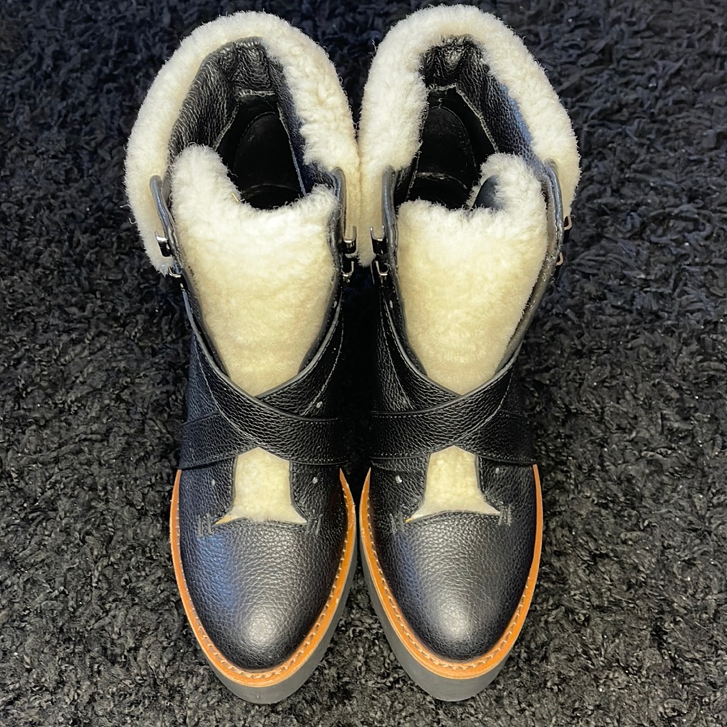 Coach ‘Kenna’ Shearling Leather Wedge Boots In Black